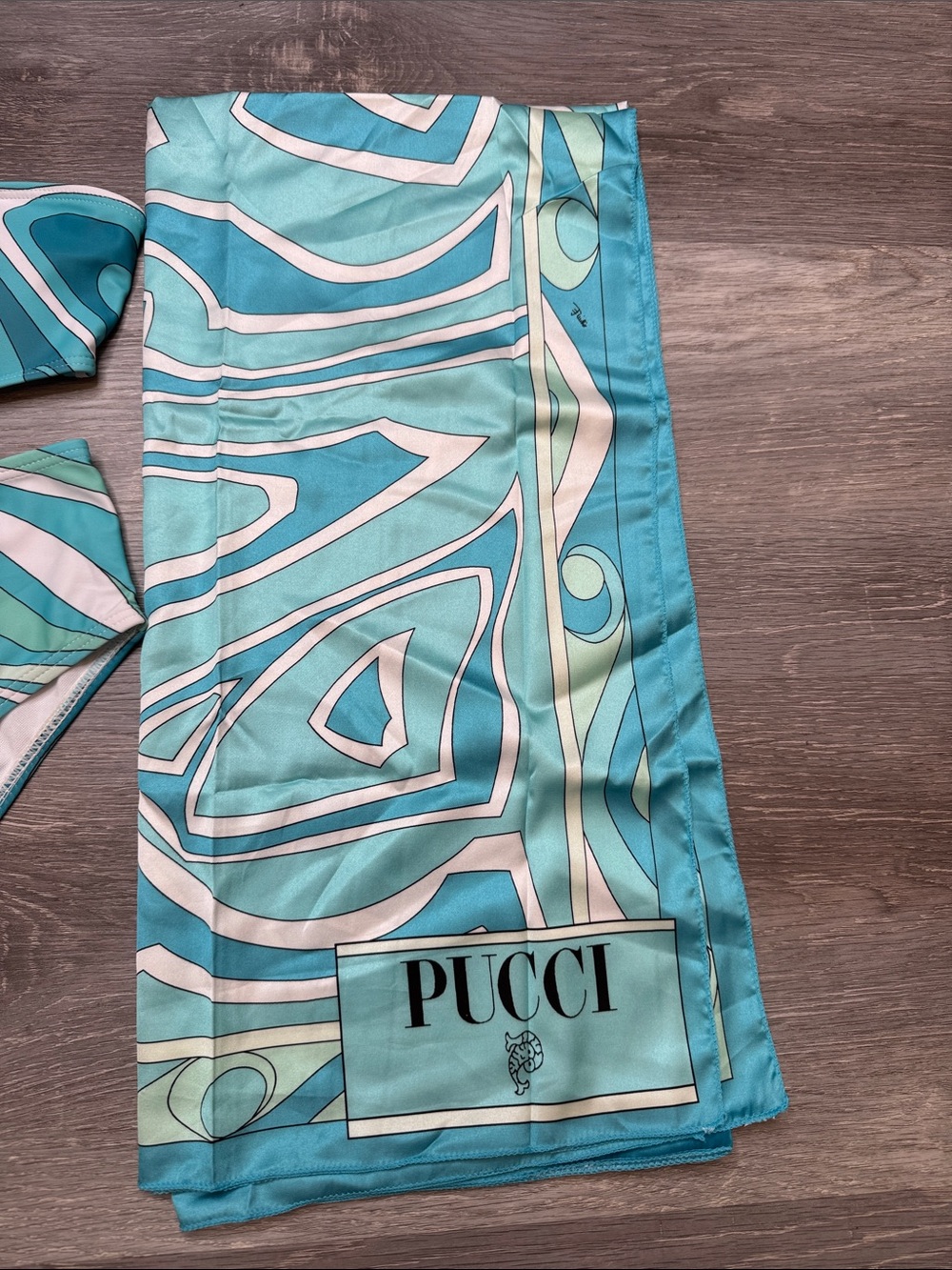 Emilio Pucci Turquoise & Mint Swirl Bikini Set with Scarf - Picture 3 of 4